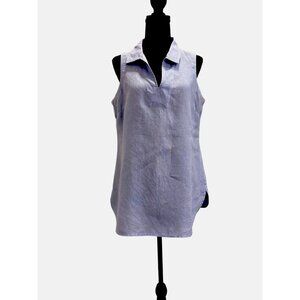 Neiman Marcus Women's Top Blouse Sleeveless Linen Blend Blue Size Medium
